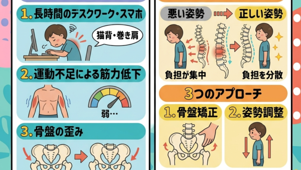 【背中の痛み】湿布で良くならない…その原因、姿勢の歪みと「猫背」かも！？