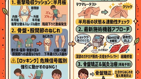 【膝の中に軟骨のクッション！？】引っかかりと激痛を生む「半月板」の真犯人と根本改善法