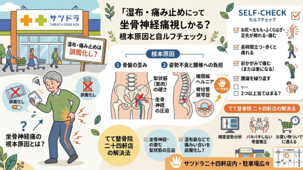湿布や痛み止めで誤魔化していませんか？ 坐骨神経痛の根本原因とセルフチェック